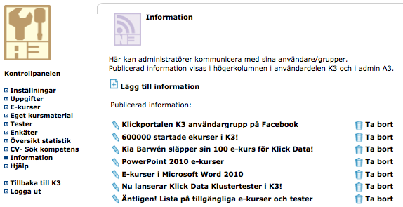 Kan man ta bort, den av KD presenterade, informationen i högerspalten i K3 som är synlig i admin-gränssnittet?