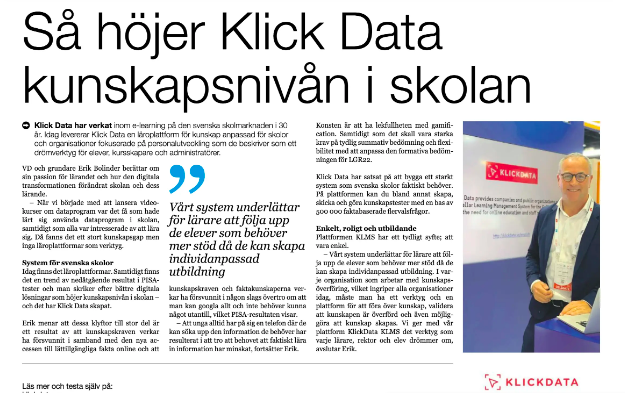 S&aring; h&ouml;jer Klick Data kunskapsniv&aring;n i skolan